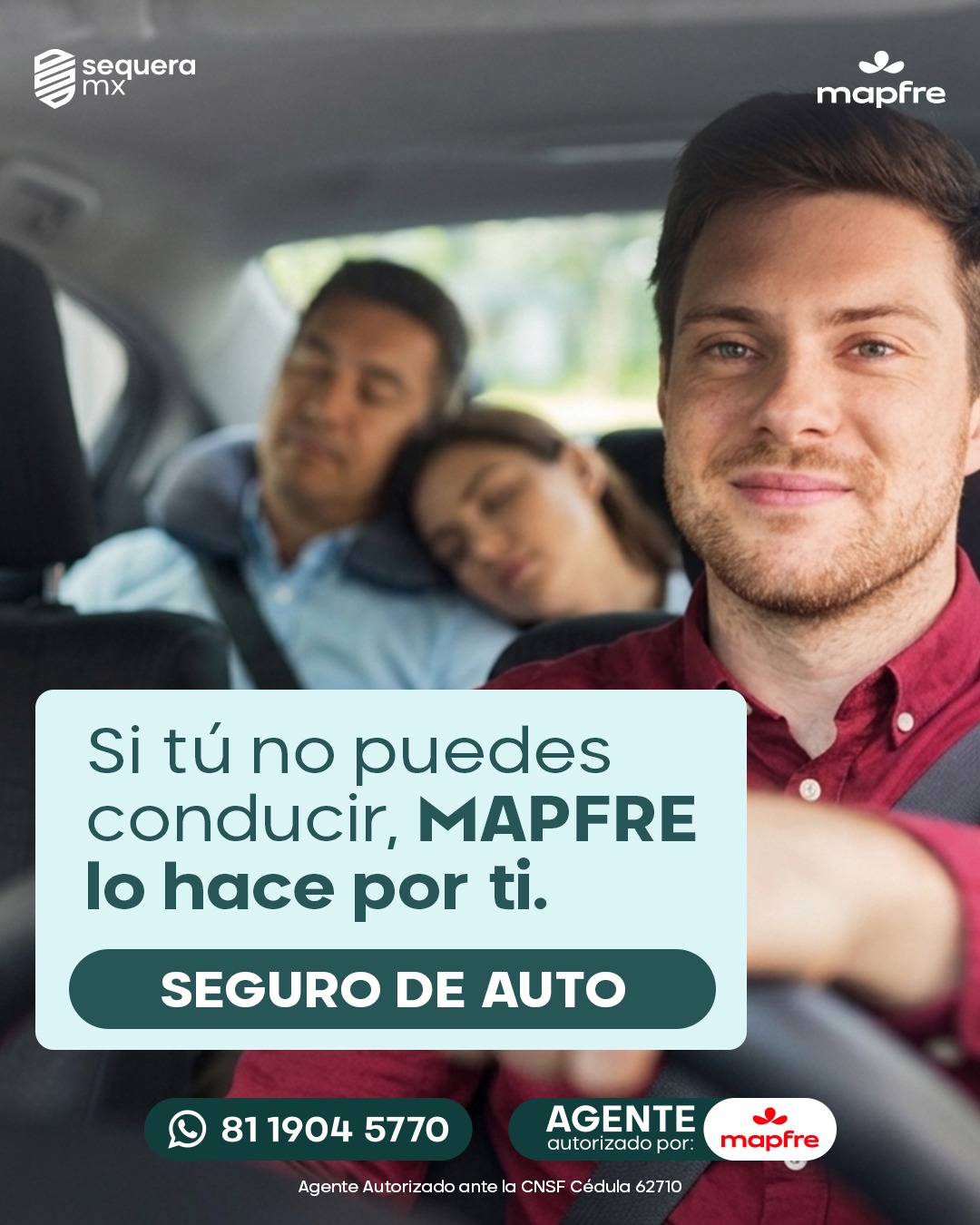 Campaña Sequeramx con conductor designado y pasajeros descansando